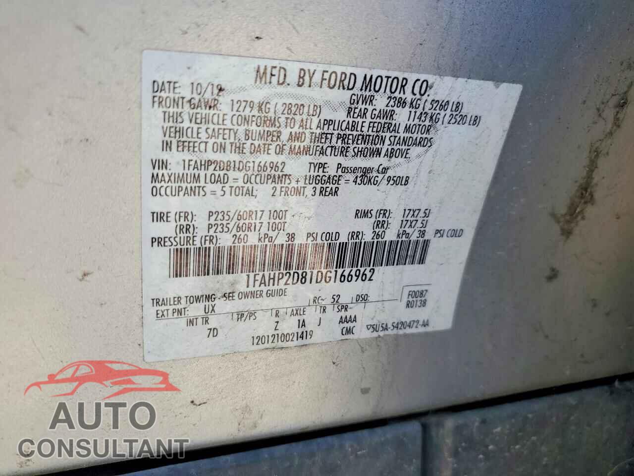 FORD TAURUS 2013 - 1FAHP2D81DG166962