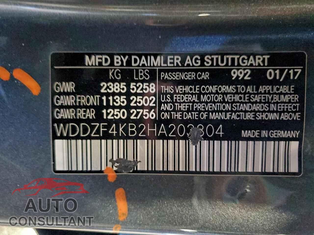 MERCEDES-BENZ E-CLASS 2017 - WDDZF4KB2HA203804