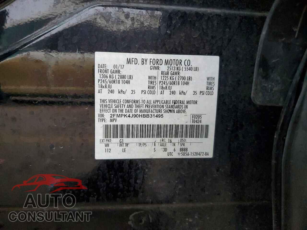 FORD EDGE 2017 - 2FMPK4J90HBB31495