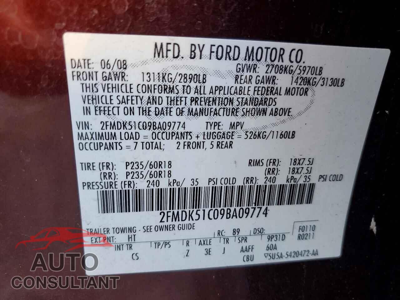 FORD FLEX 2009 - 2FMDK51C09BA09774