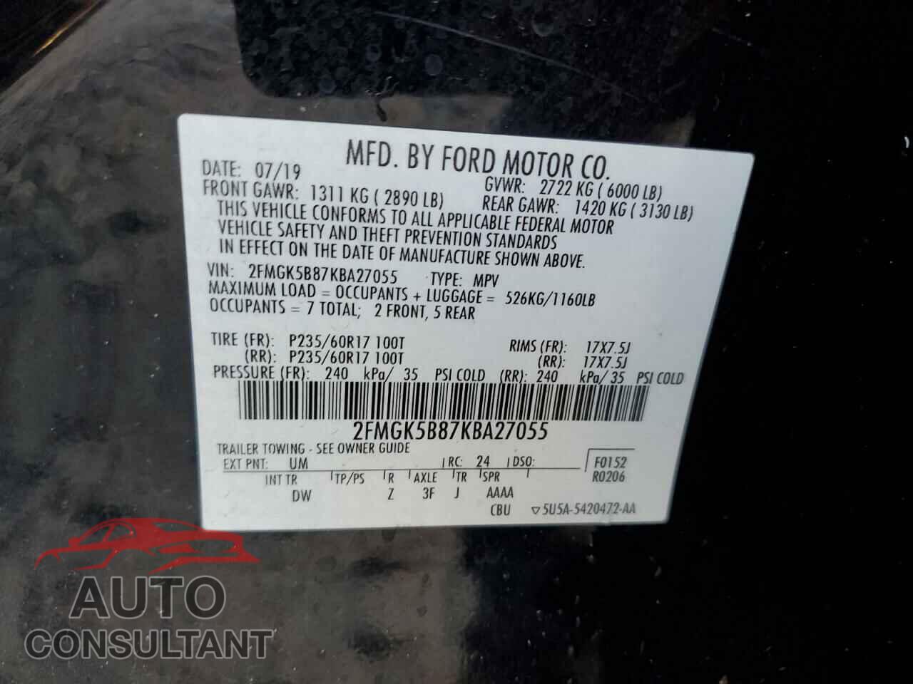 FORD FLEX 2019 - 2FMGK5B87KBA27055