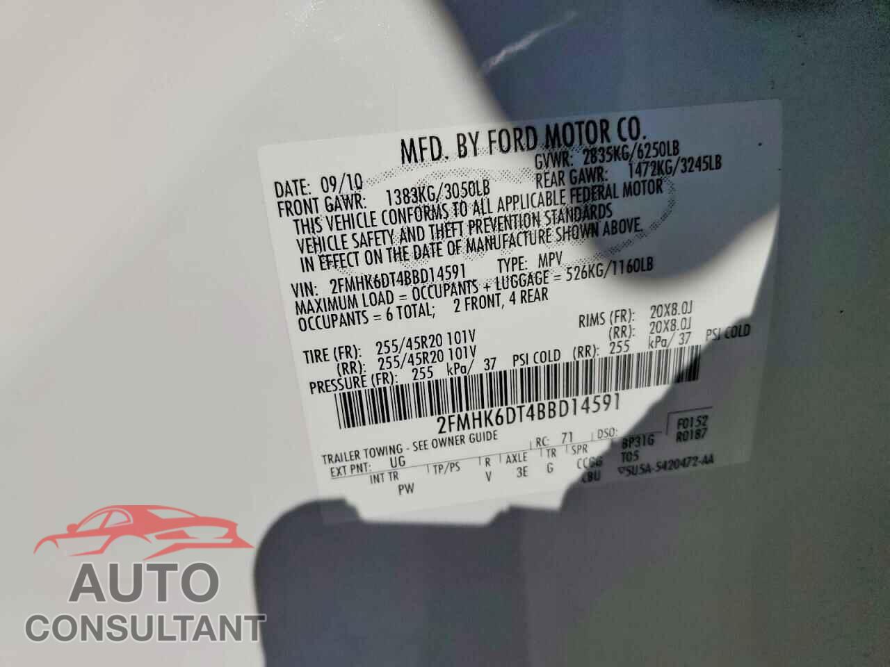 FORD FLEX 2011 - 2FMHK6DT4BBD14591