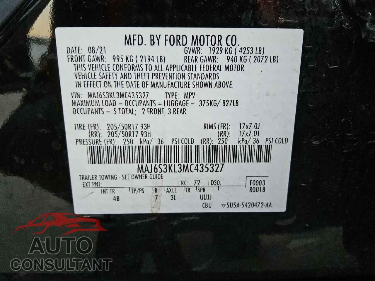 FORD ECOSPORT 2021 - MAJ6S3KL3MC435327