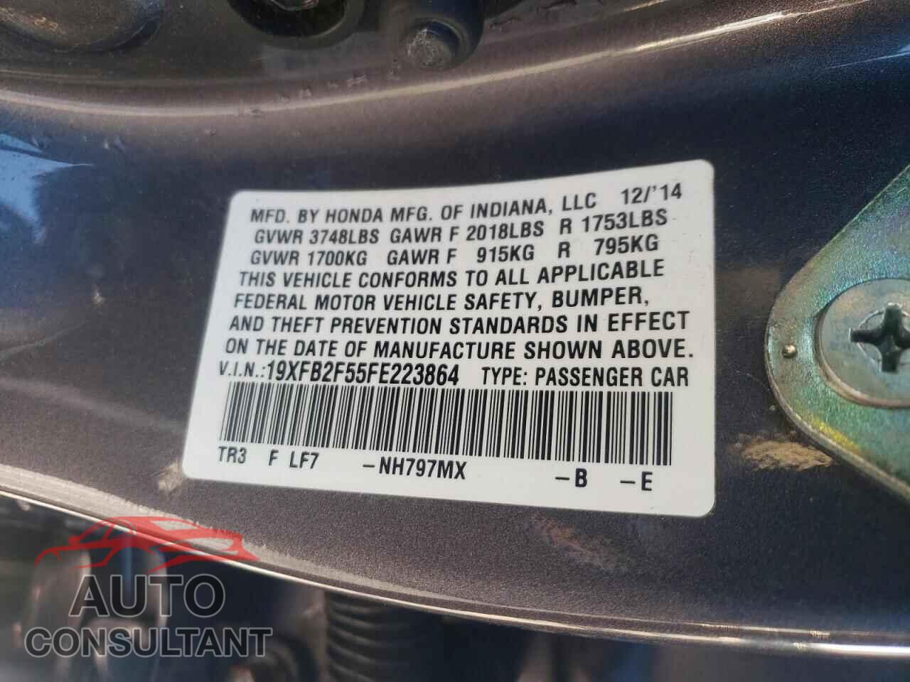 HONDA CIVIC 2015 - 19XFB2F55FE223864