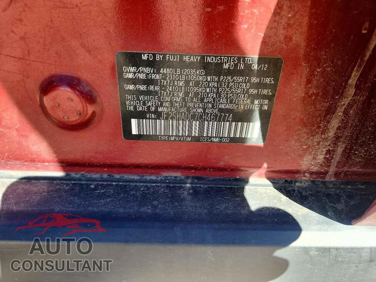 SUBARU FORESTER 2012 - JF2SHADC7CH467774
