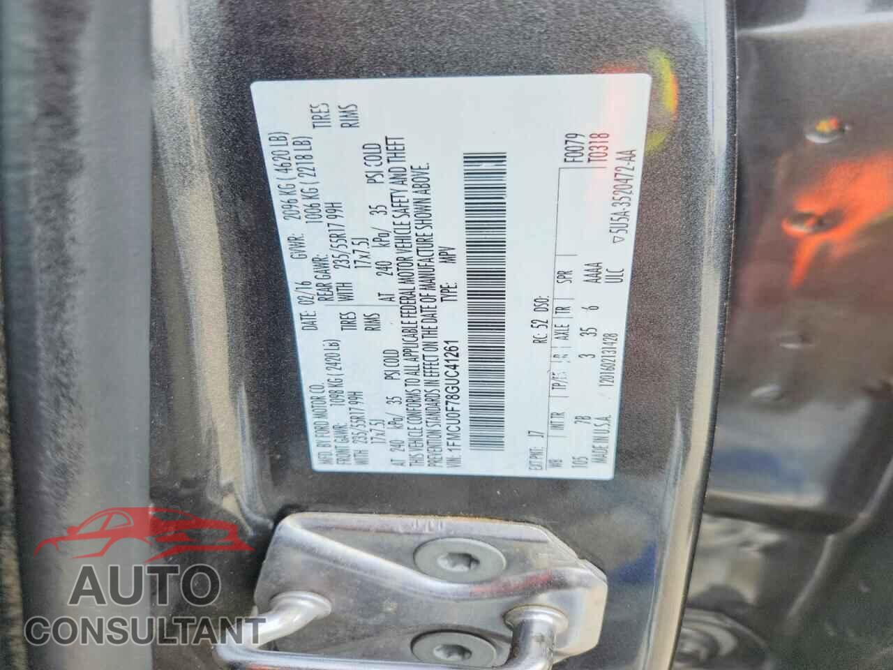 FORD ESCAPE 2016 - 1FMCU0F78GUC41261