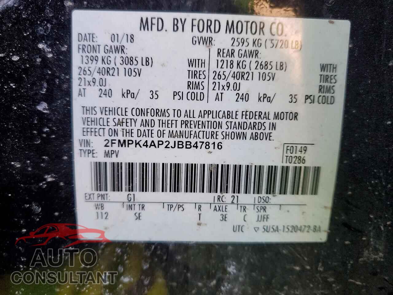FORD EDGE 2018 - 2FMPK4AP2JBB47816