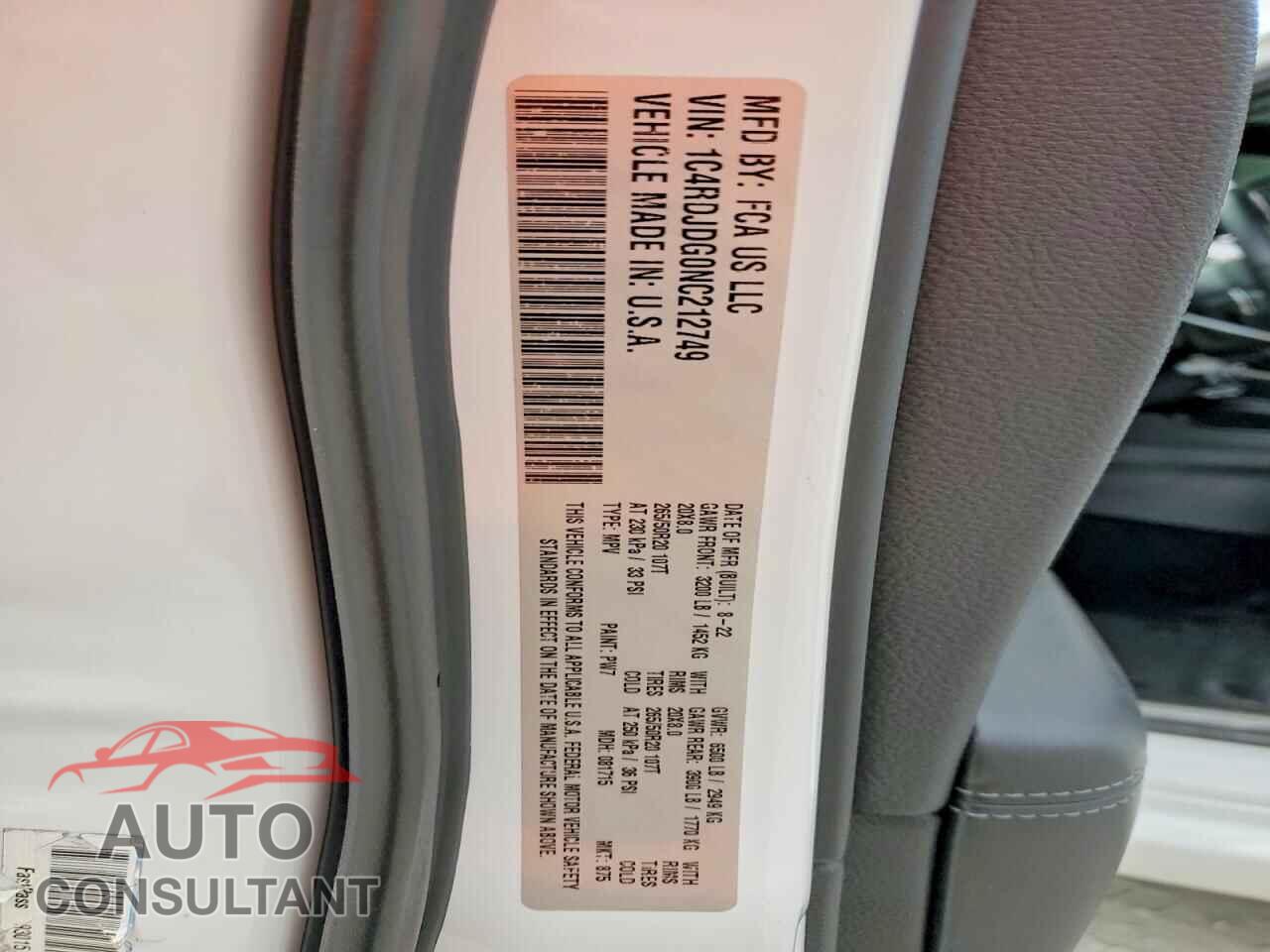 DODGE DURANGO 2022 - 1C4RDJDG0NC212749