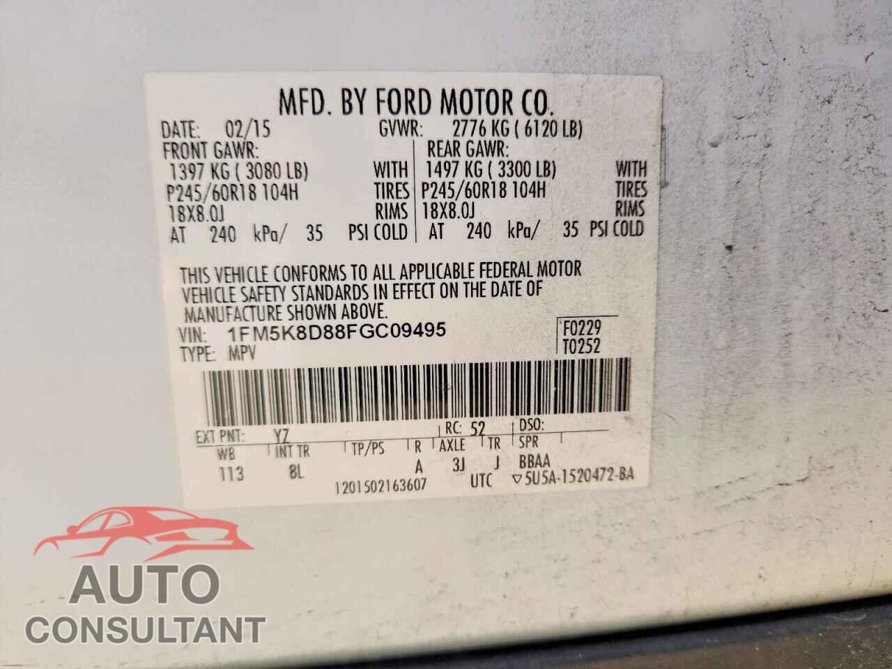 FORD EXPLORER 2015 - 1FM5K8D88FGC09495