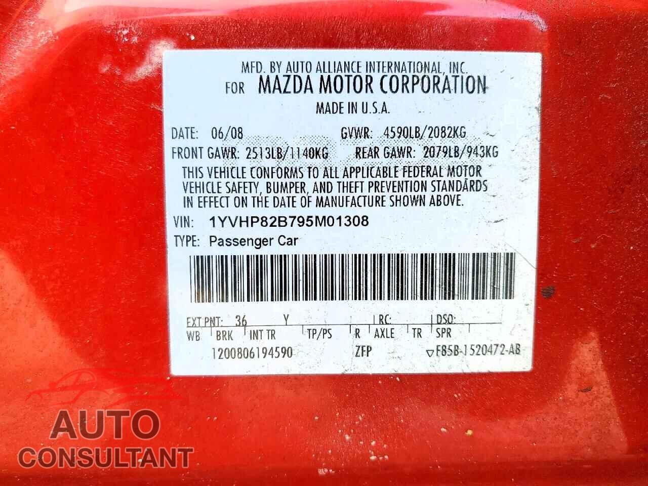 MAZDA 6 2009 - 1YVHP82B795M01308