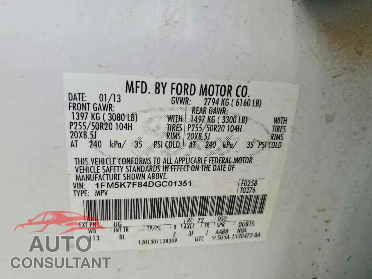 FORD EXPLORER 2013 - 1FM5K7F84DGC01351