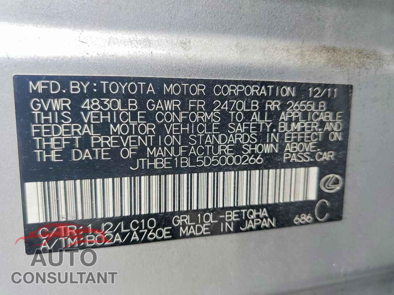 LEXUS GS350 2013 - JTHBE1BL5D5000266