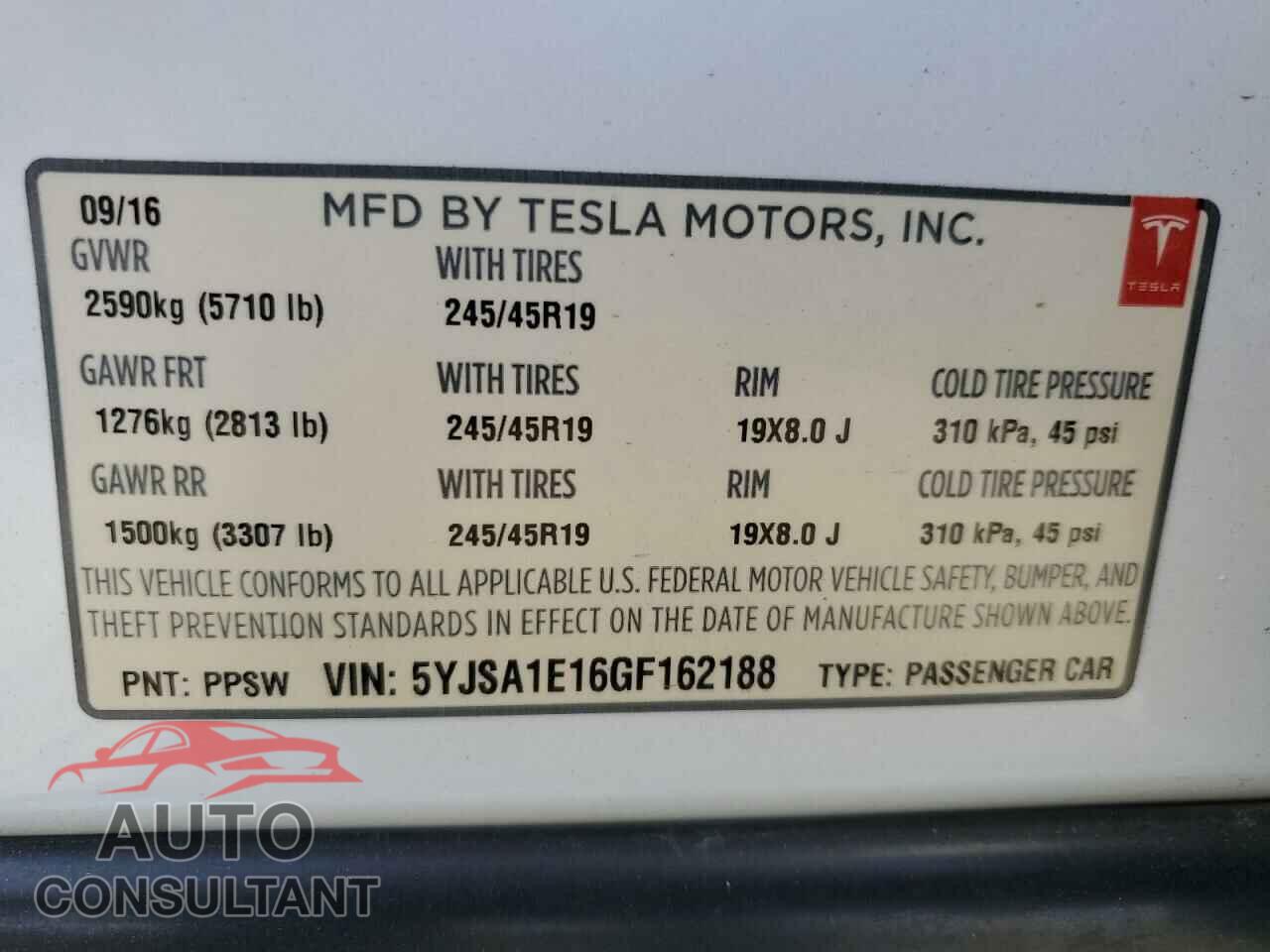 TESLA MODEL S 2016 - 5YJSA1E16GF162188