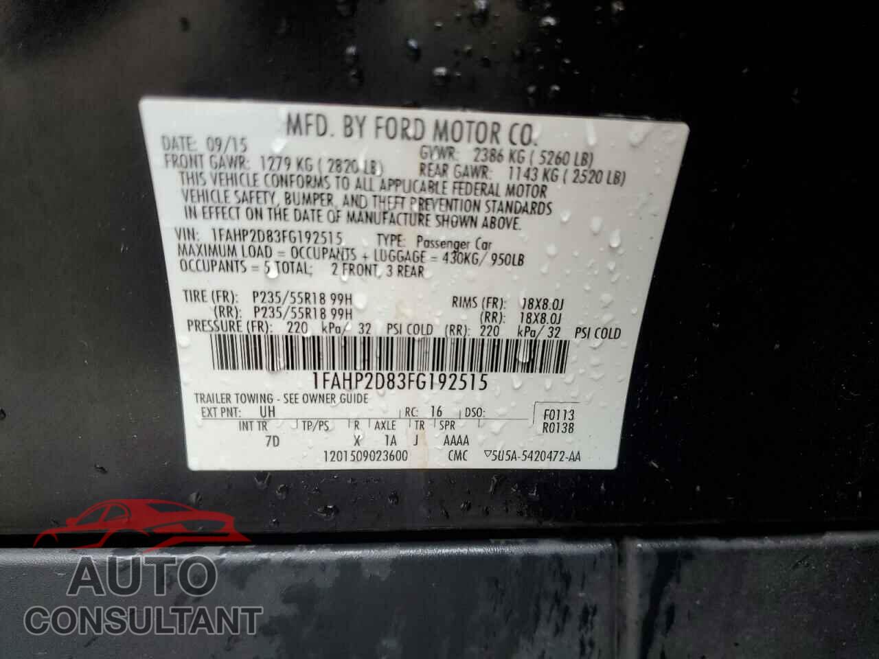 FORD TAURUS 2015 - 1FAHP2D83FG192515