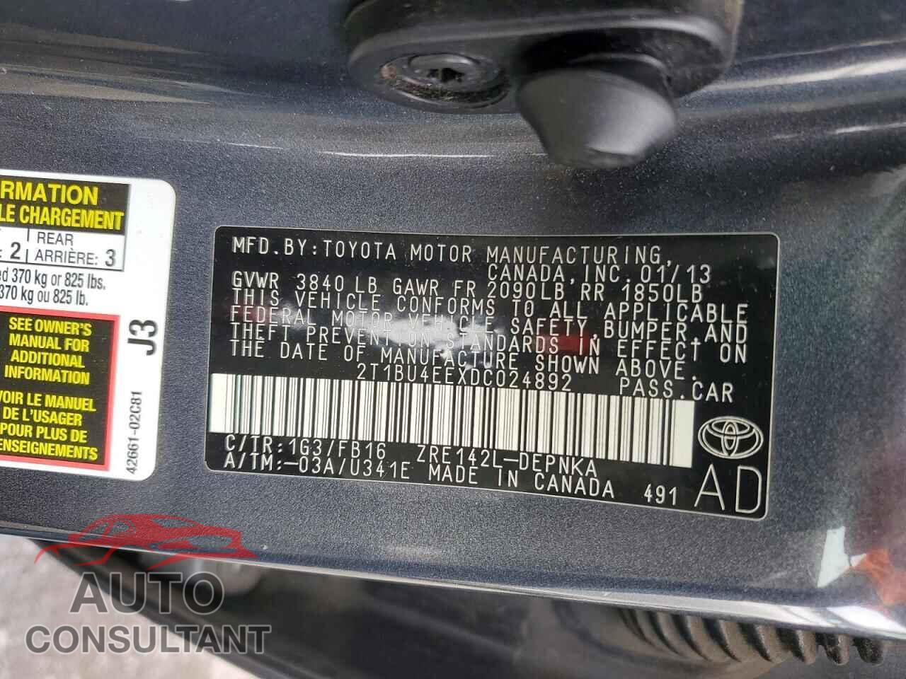 TOYOTA COROLLA 2013 - 2T1BU4EEXDC024892