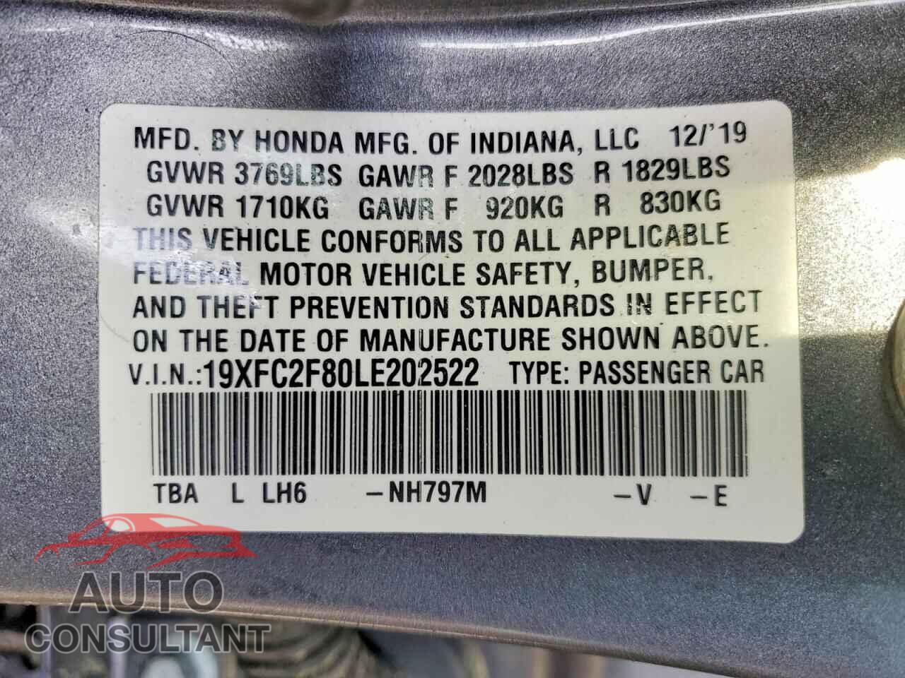 HONDA CIVIC 2020 - 19XFC2F80LE202522