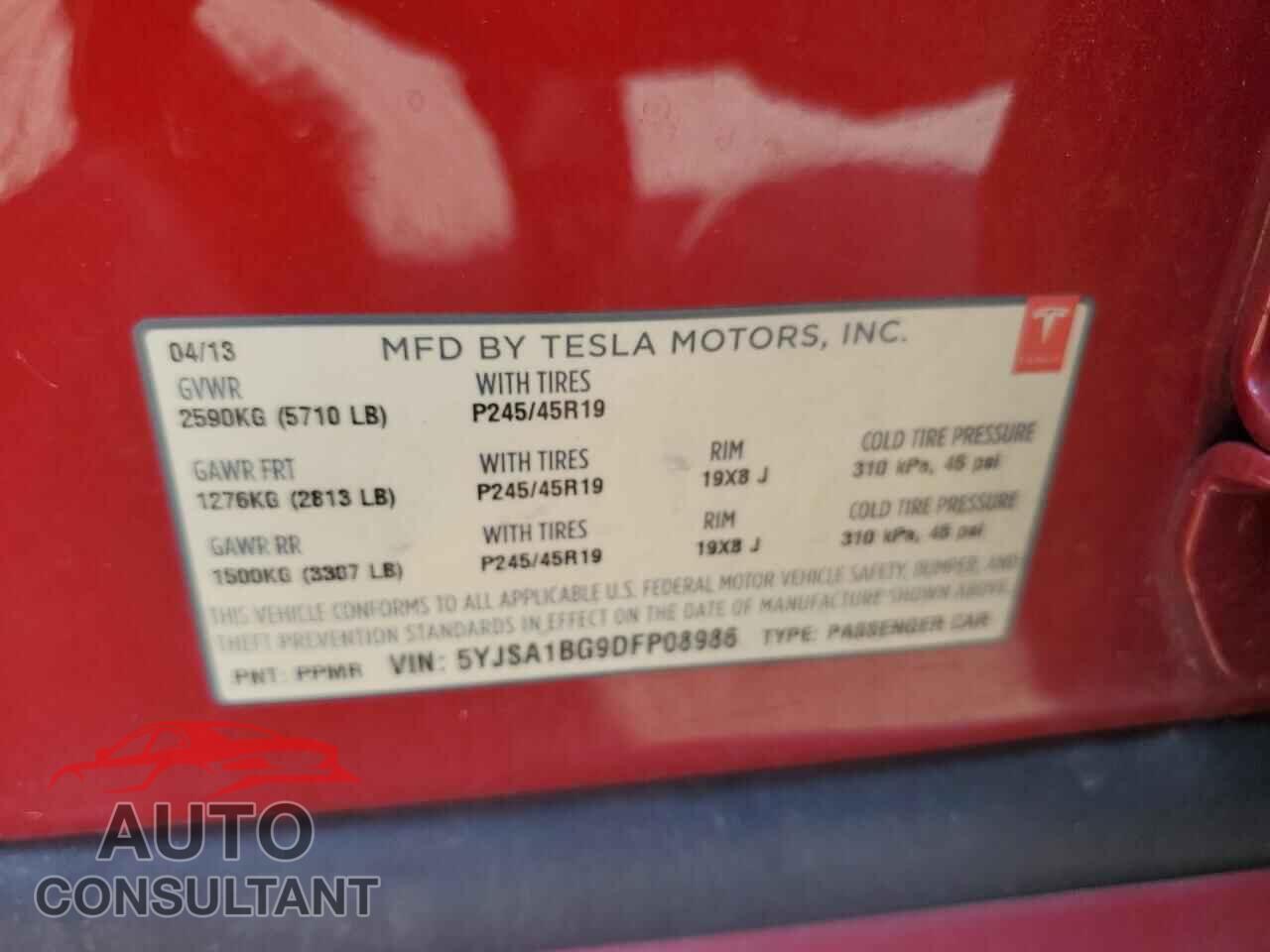 TESLA MODEL S 2013 - 5YJSA1BG9DFP08986