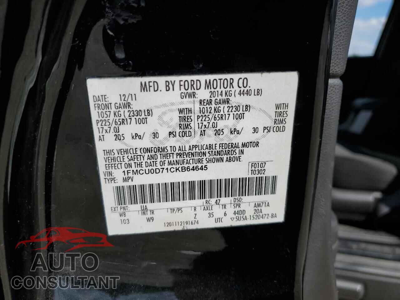 FORD ESCAPE 2012 - 1FMCU0D71CKB64645