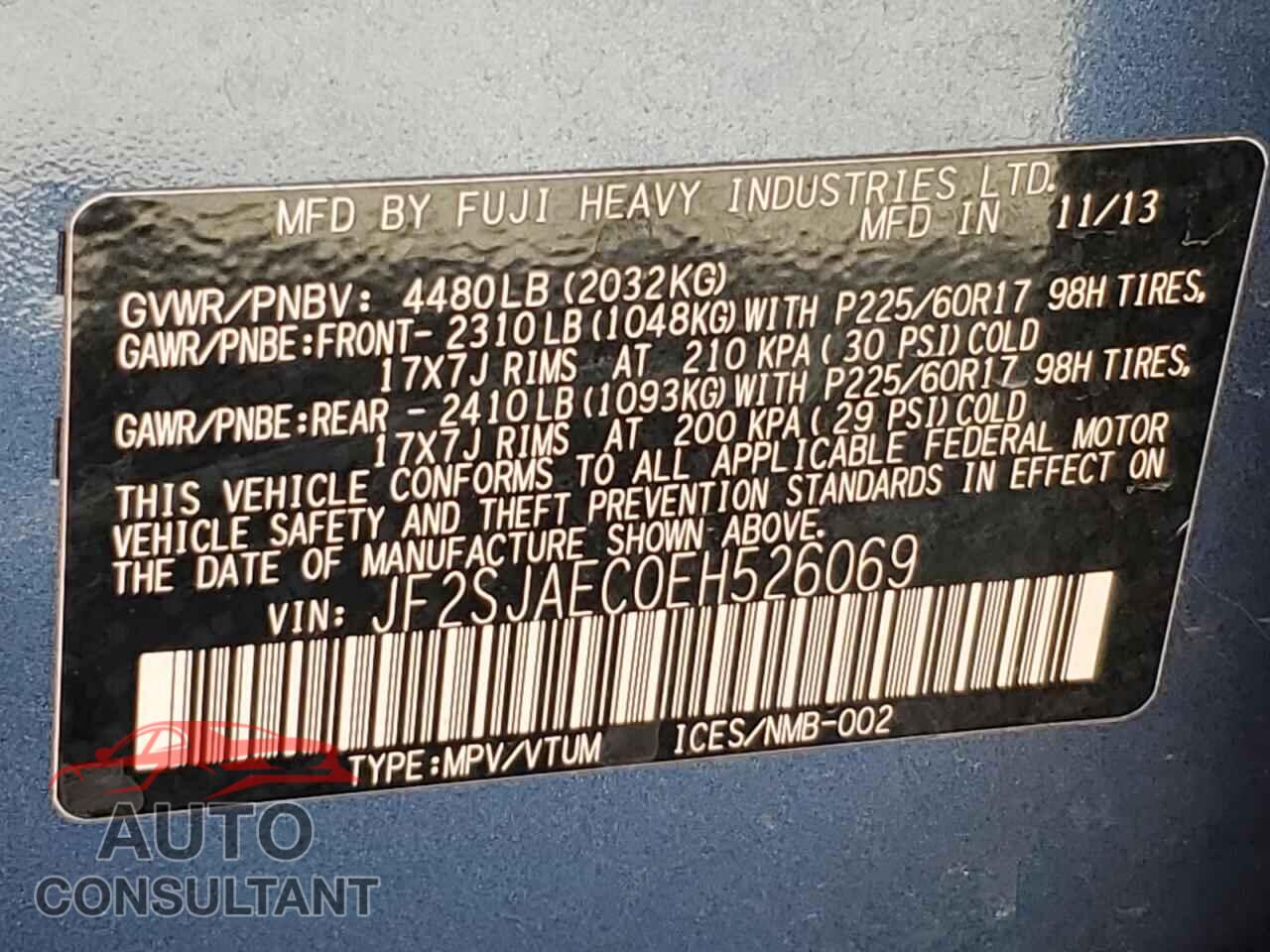 SUBARU FORESTER 2014 - JF2SJAEC0EH526069