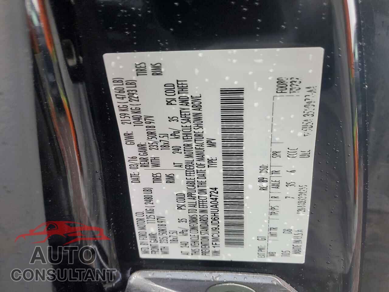 FORD ESCAPE 2017 - 1FMCU9JD6HUA04724