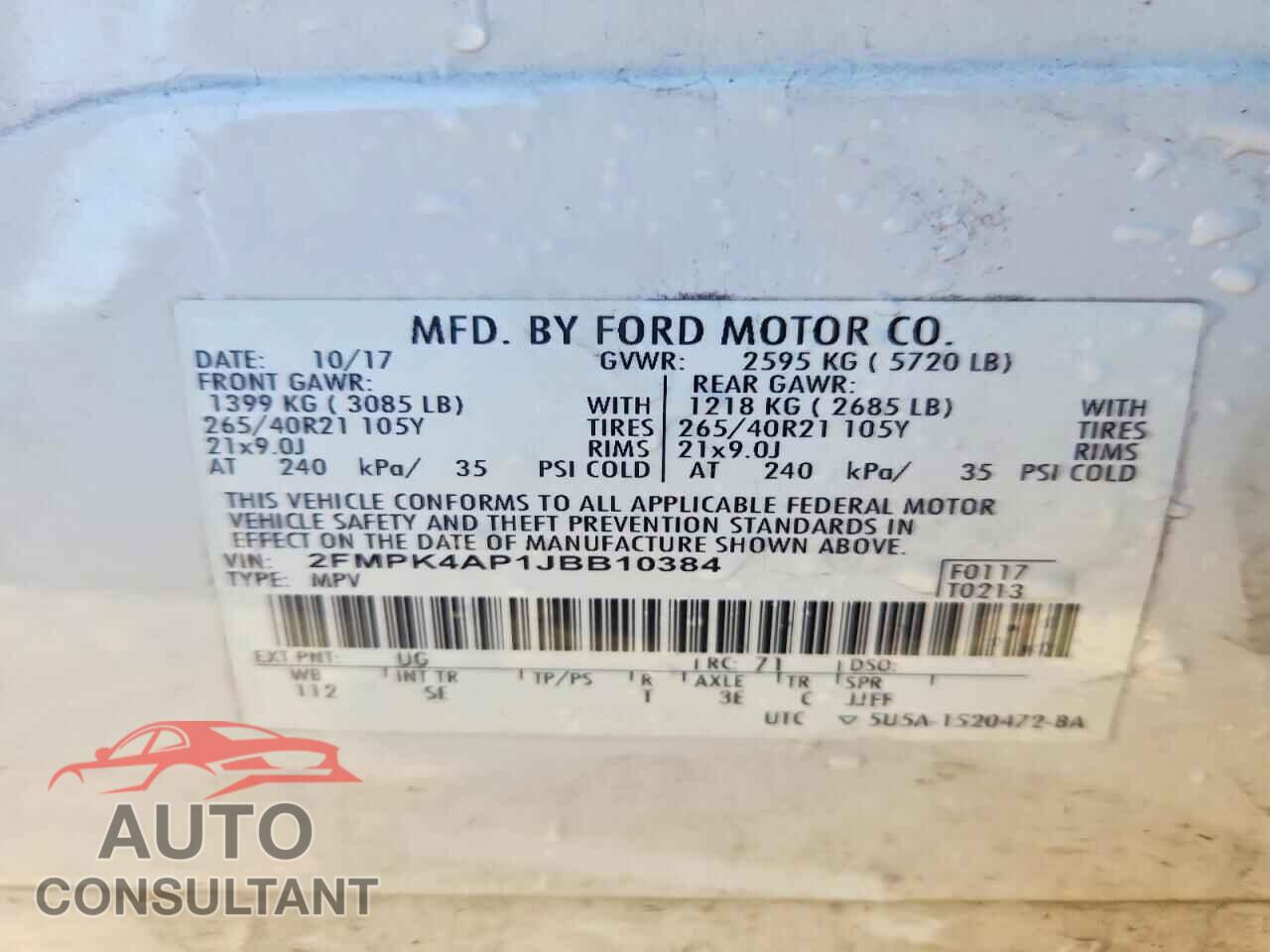 FORD EDGE 2018 - 2FMPK4AP1JBB10384