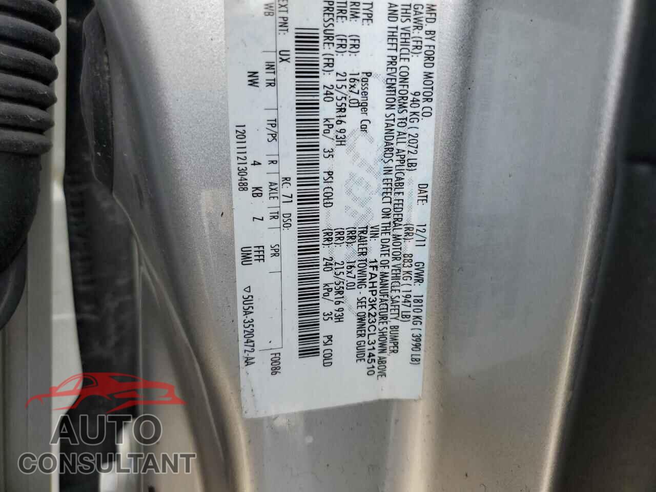 FORD FOCUS 2012 - 1FAHP3K23CL314510