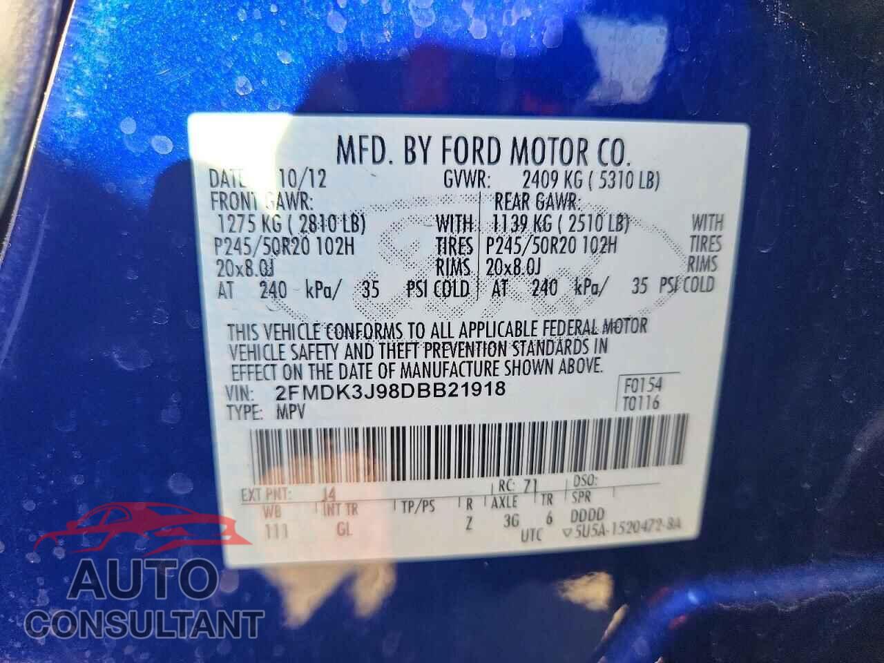 FORD EDGE 2013 - 2FMDK3J98DBB21918