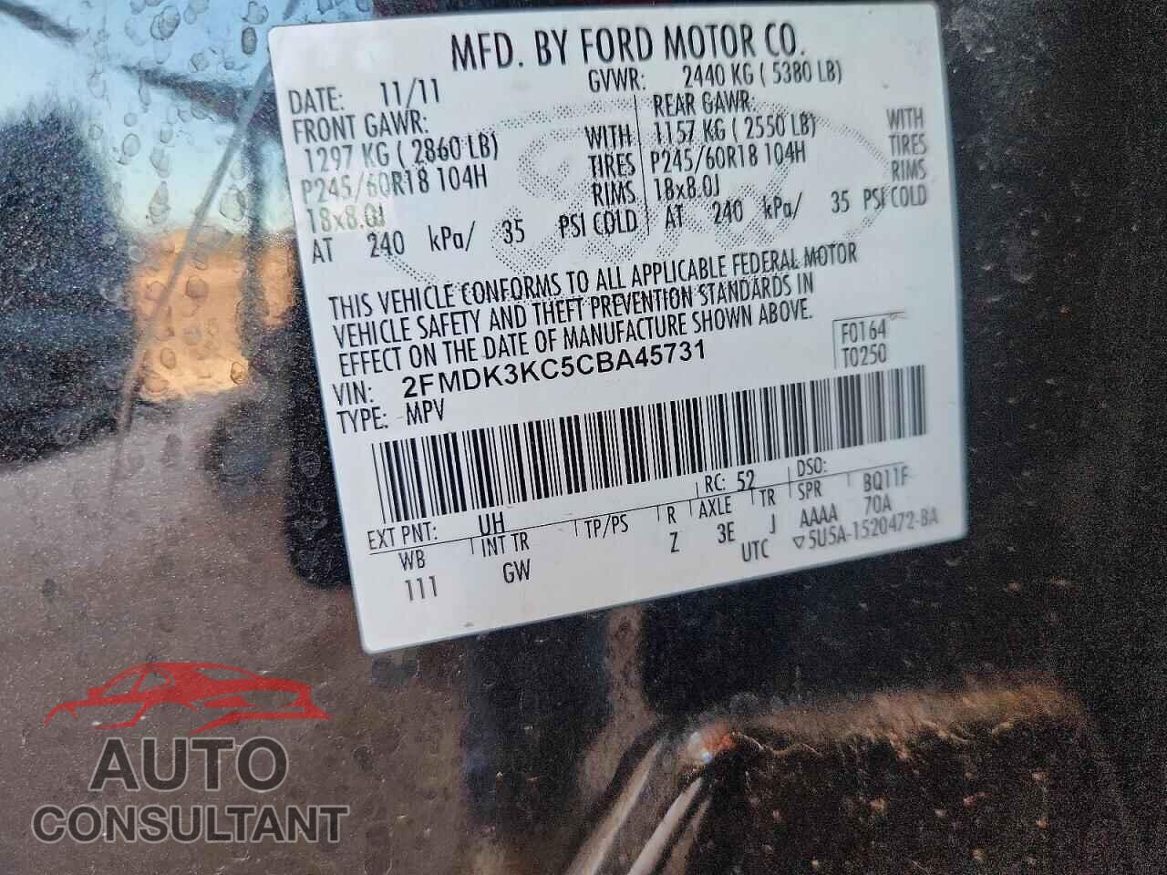 FORD EDGE 2012 - 2FMDK3KC5CBA45731