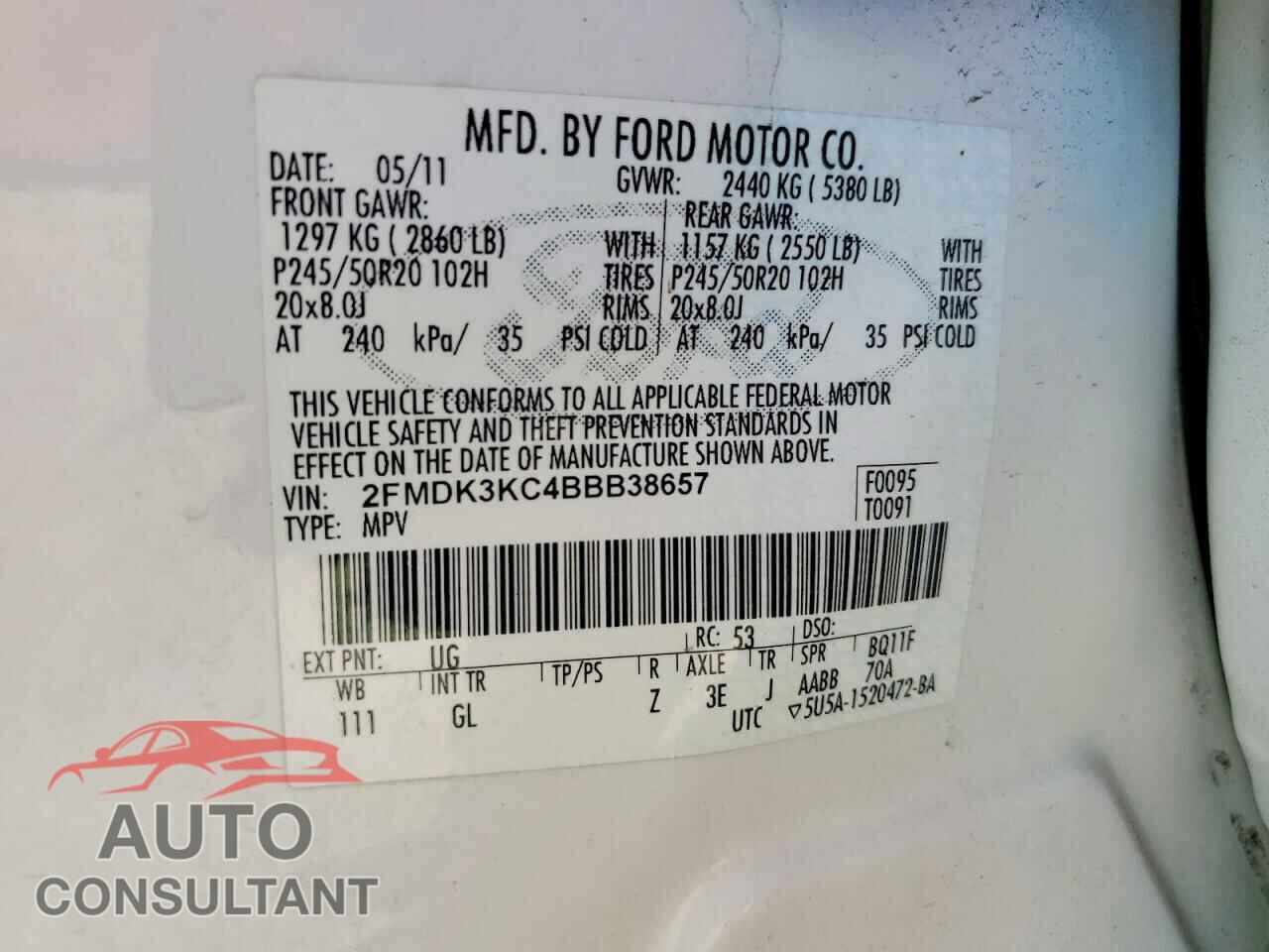 FORD EDGE 2011 - 2FMDK3KC4BBB38657