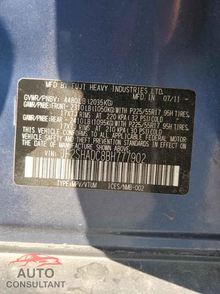 SUBARU FORESTER 2011 - JF2SHADC8BH777902