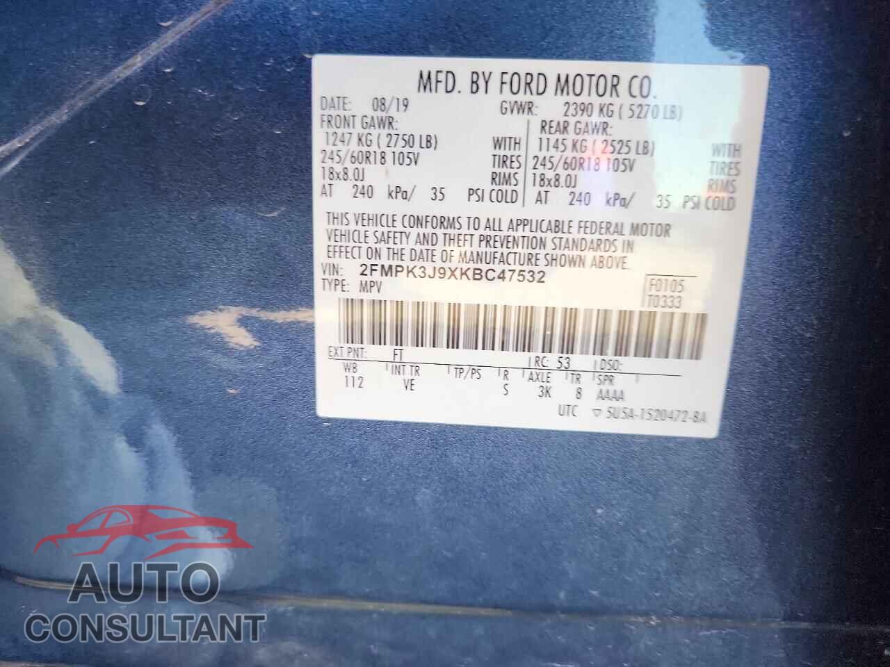 FORD EDGE 2019 - 2FMPK3J9XKBC47532