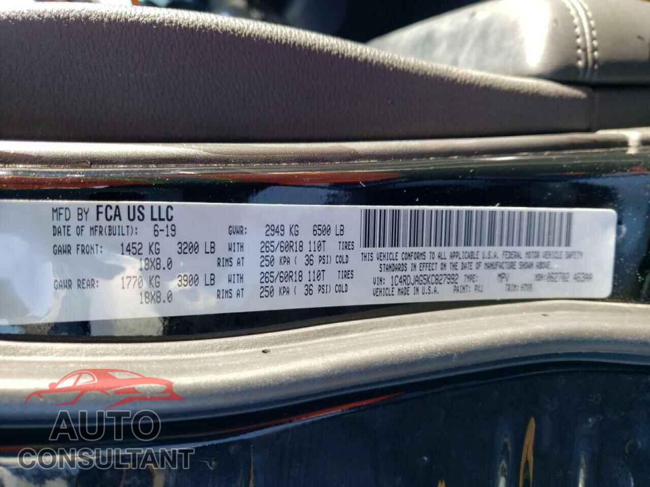 DODGE DURANGO 2019 - 1C4RDJAG5KC827992