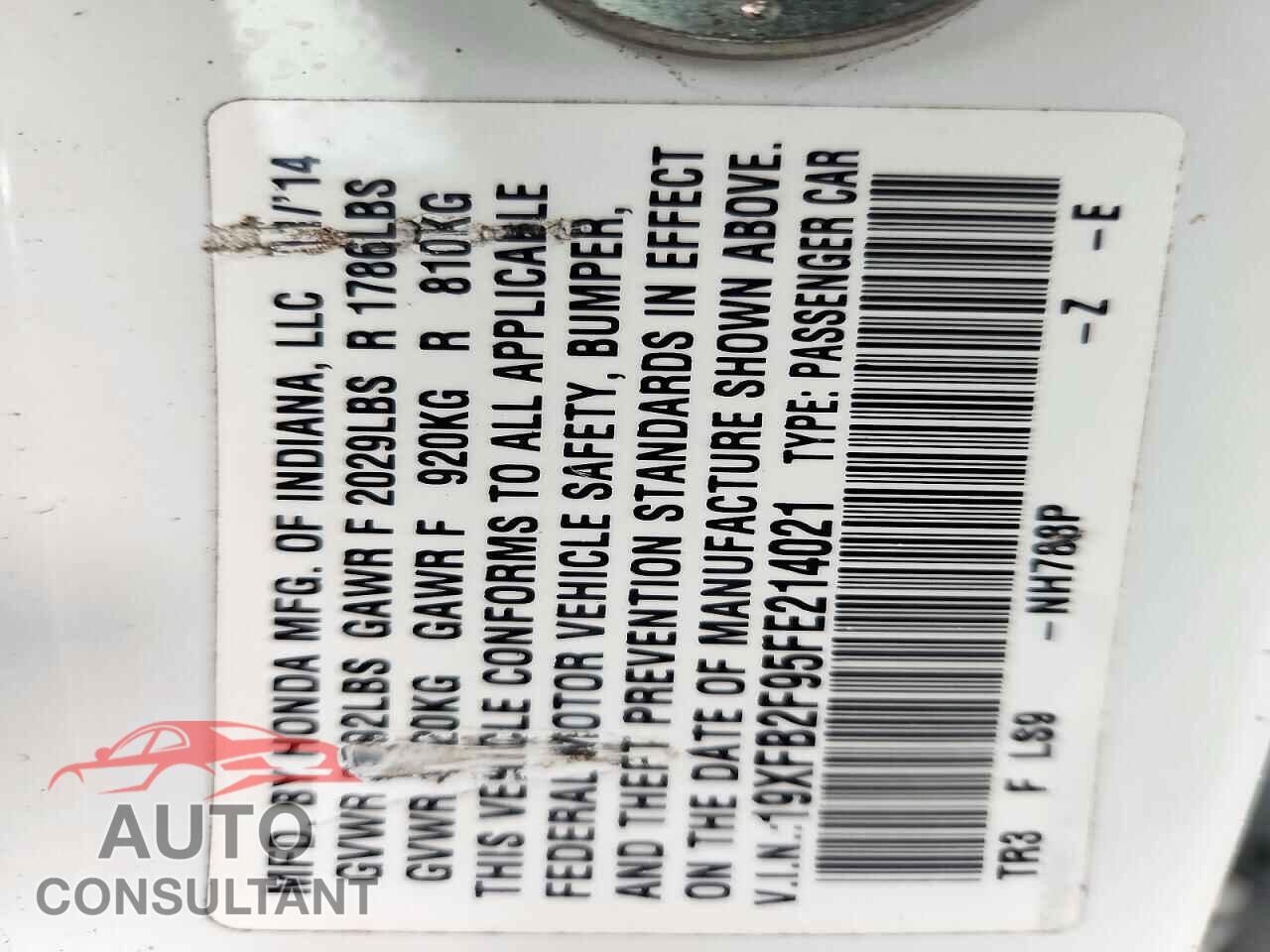HONDA CIVIC 2015 - 19XFB2F95FE214021