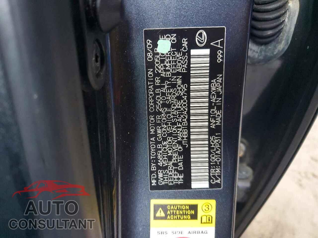 LEXUS HS 2010 - JTHBB1BA2A2004795