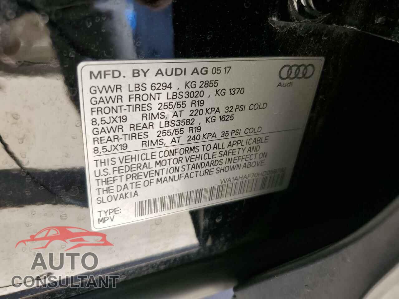 AUDI Q7 2017 - WA1AHAF70HD059782