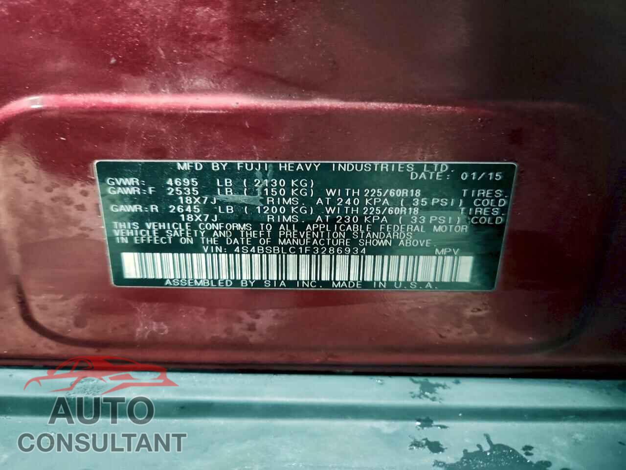 SUBARU OUTBACK 2015 - 4S4BSBLC1F3286934