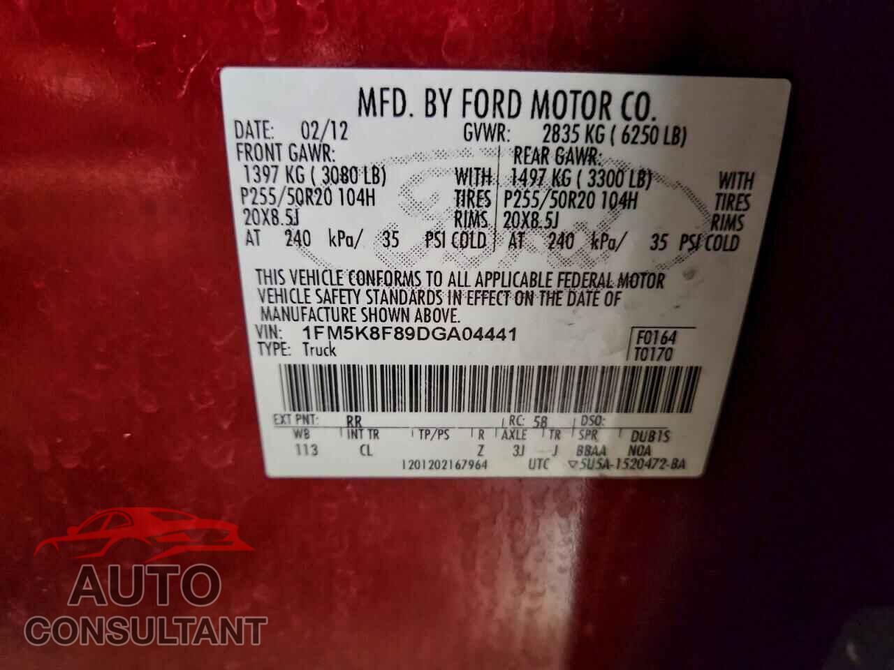 FORD EXPLORER 2013 - 1FM5K8F89DGA04441
