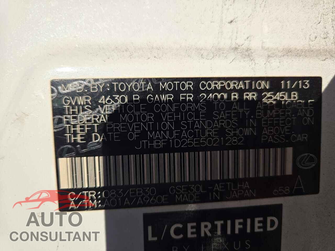 LEXUS IS 2014 - JTHBF1D25E5021282