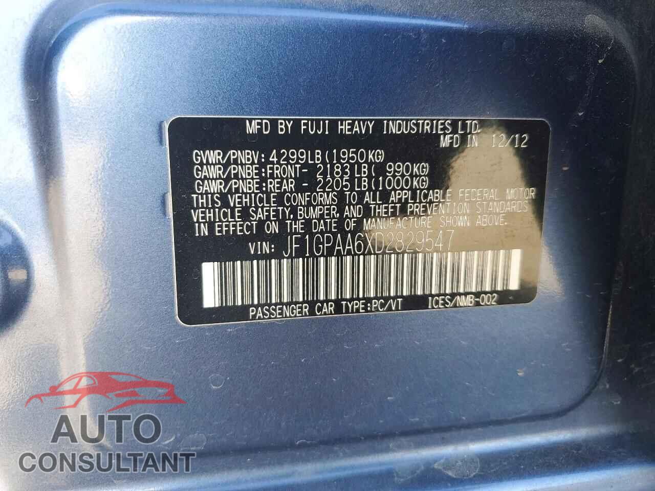 SUBARU IMPREZA 2013 - JF1GPAA6XD2829547