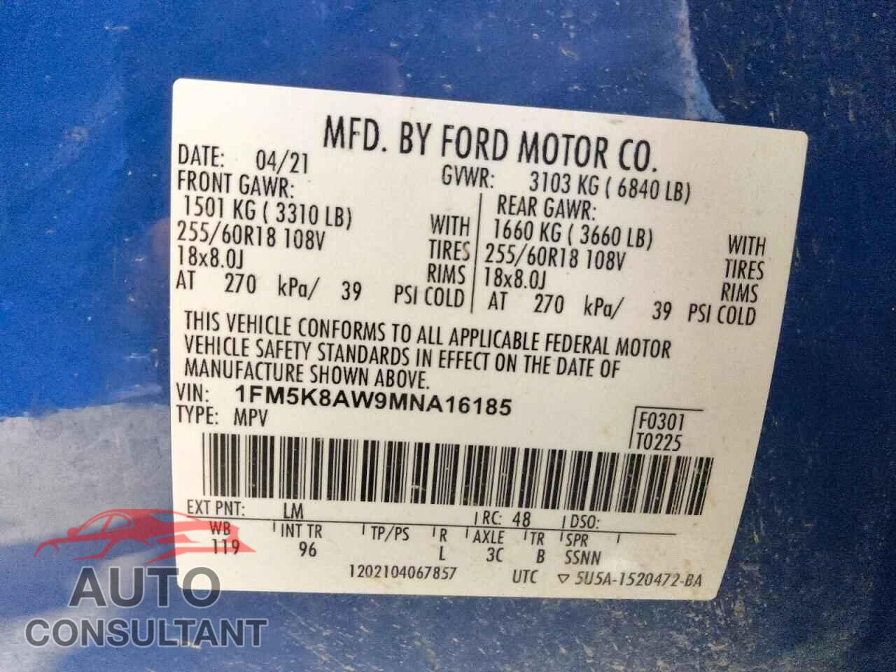FORD EXPLORER 2021 - 1FM5K8AW9MNA16185