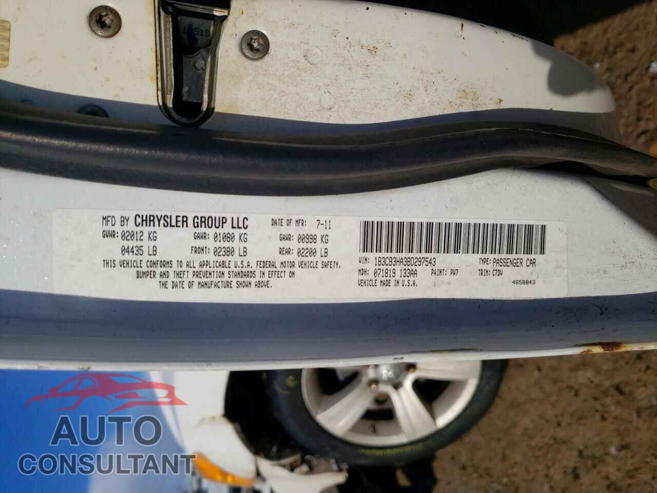 DODGE CALIBER 2011 - 1B3CB3HA3BD297543