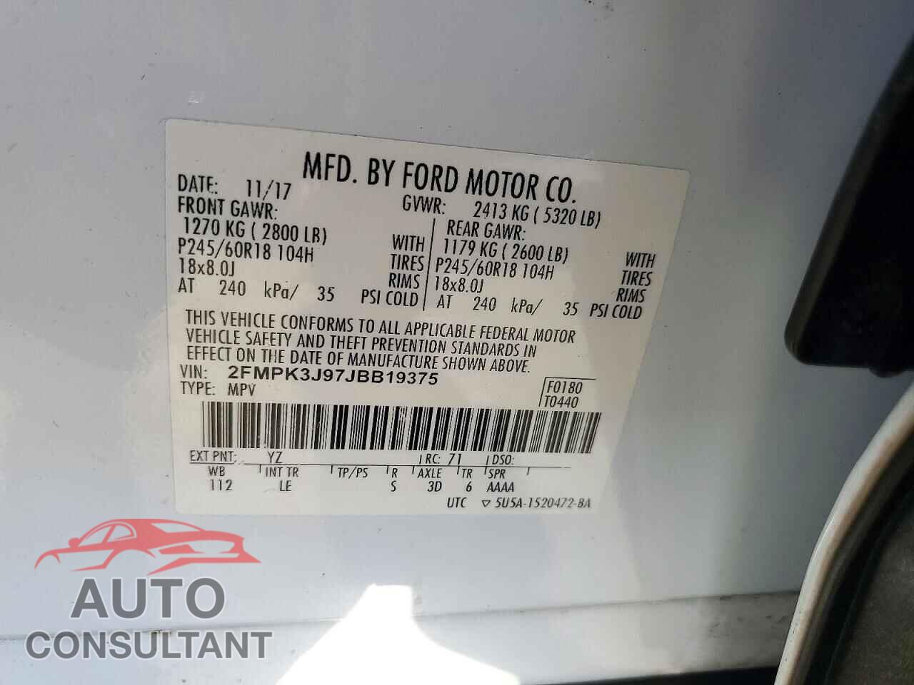 FORD EDGE 2018 - 2FMPK3J97JBB19375