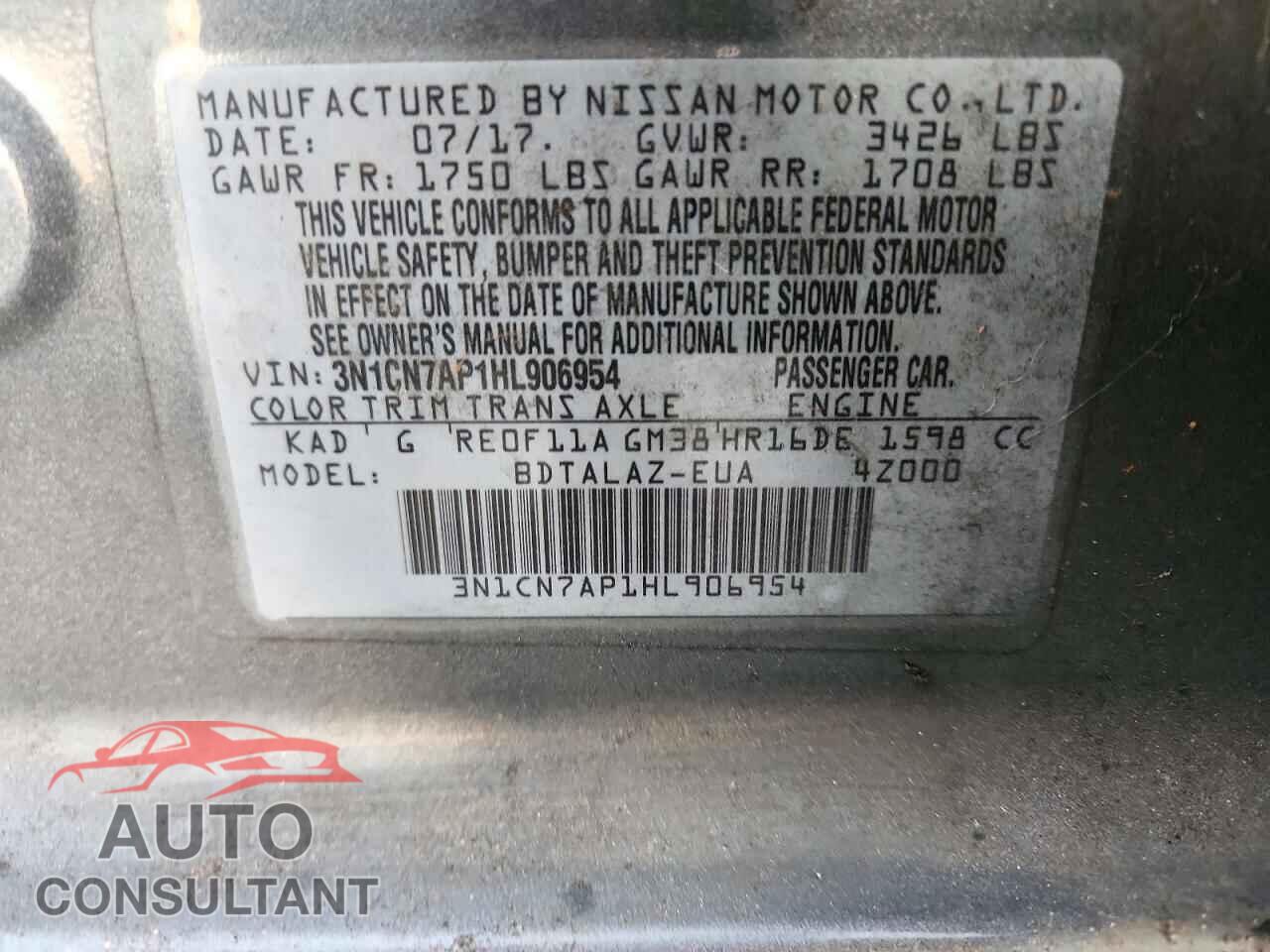 NISSAN VERSA 2017 - 3N1CN7AP1HL906954