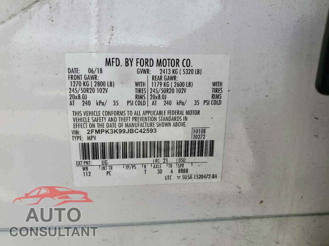 FORD EDGE 2018 - 2FMPK3K99JBC42593