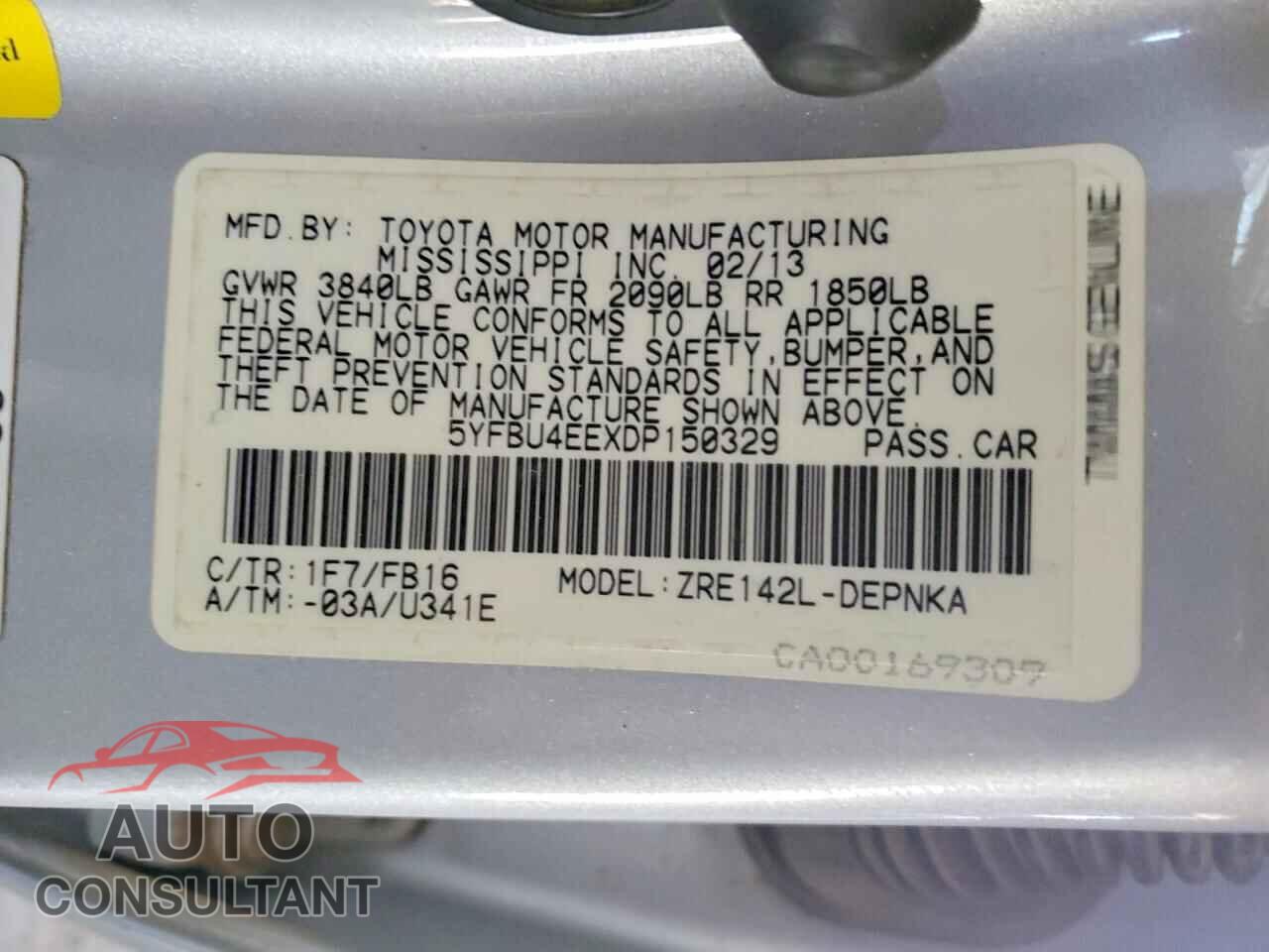 TOYOTA COROLLA 2013 - 5YFBU4EEXDP150329