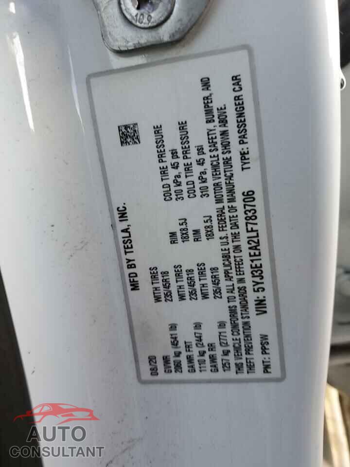 TESLA MODEL 3 2020 - 5YJ3E1EA2LF783706