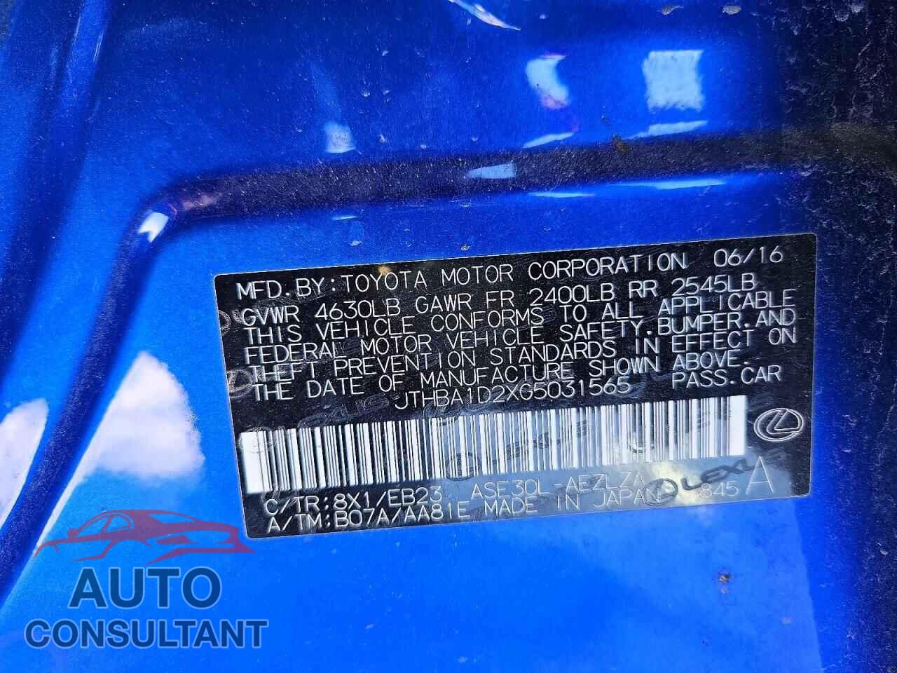 LEXUS IS 2016 - JTHBA1D2XG5031565