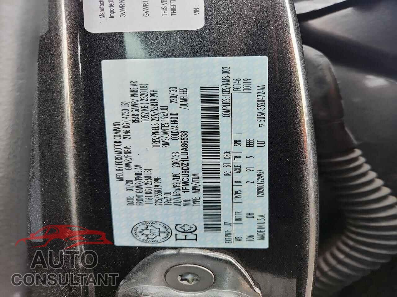 FORD ESCAPE 2020 - 1FMCU9DZ1LUA86538