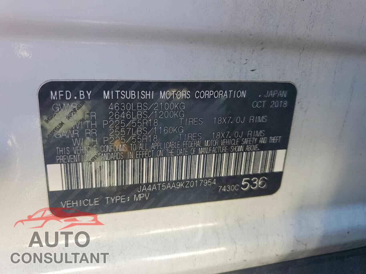 MITSUBISHI ECLIPSE 2019 - JA4AT5AA9KZ017954