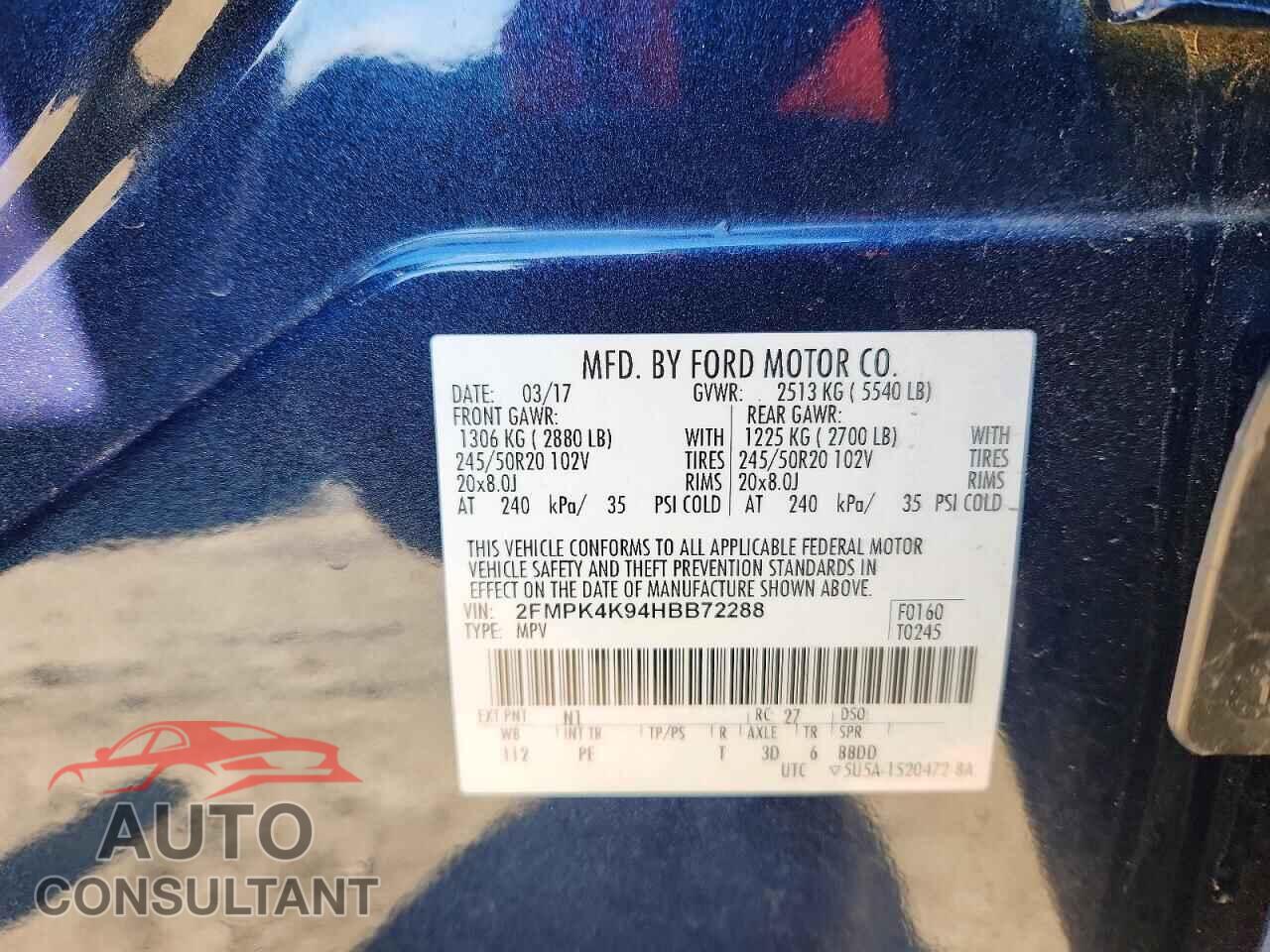 FORD EDGE 2017 - 2FMPK4K94HBB72288